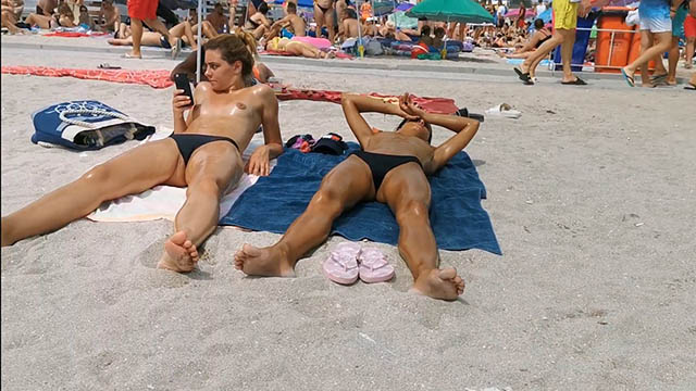 Topless bikini teens duo